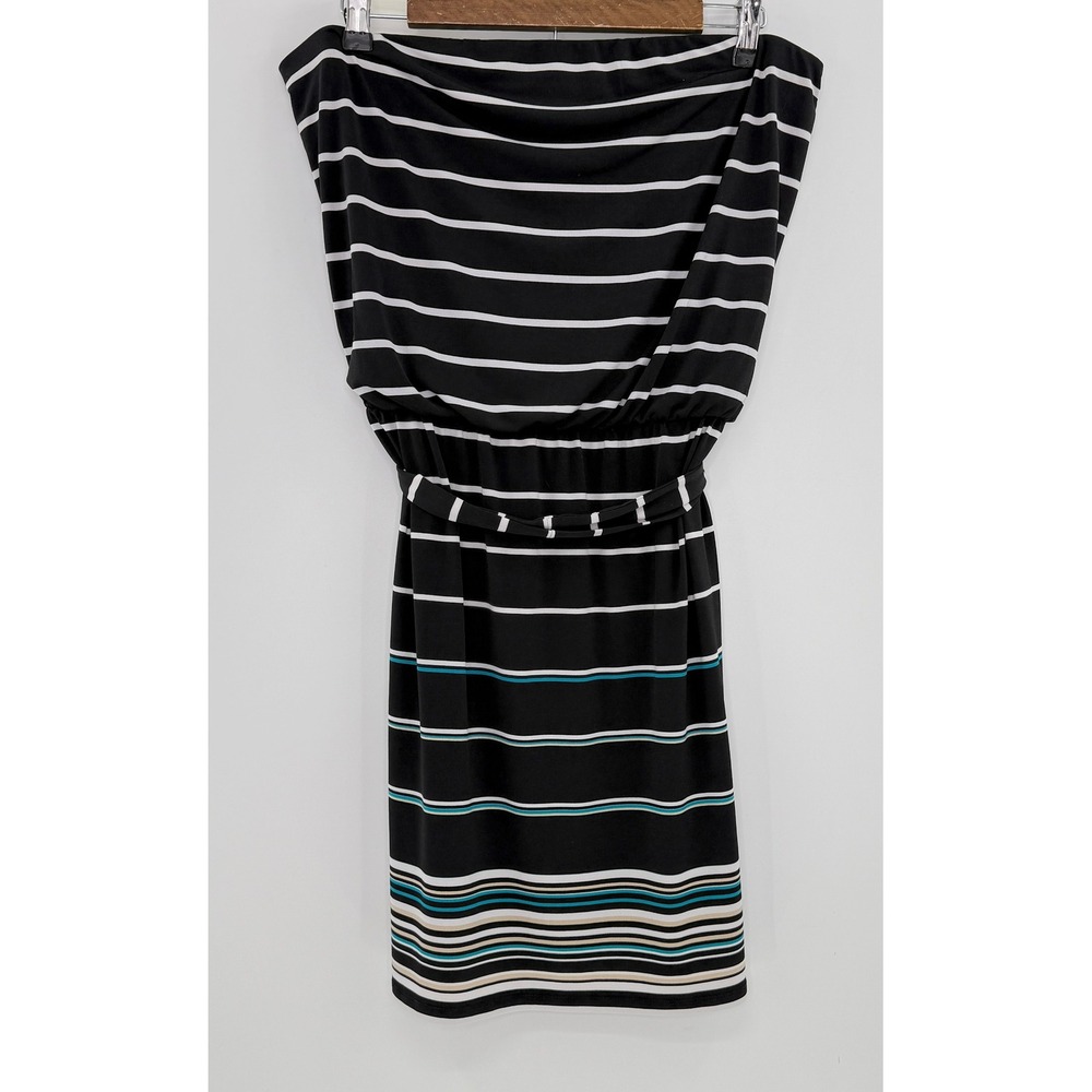 White House Black Market Liquid Knit Striped Strapless Belted Dress Size L Boho View 3